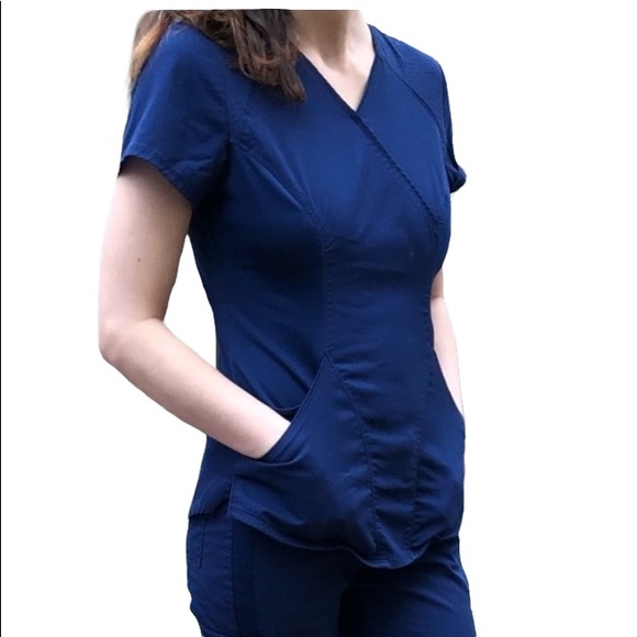 Cherokee Luxe Scrub Top Navy Blue Size S - Picture 5 of 15